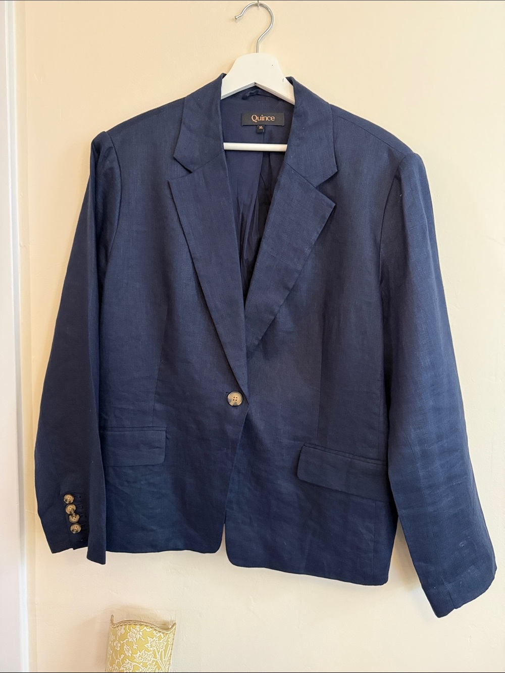 Quince LINEN Navy Single-Button Linen-Blend Blazer